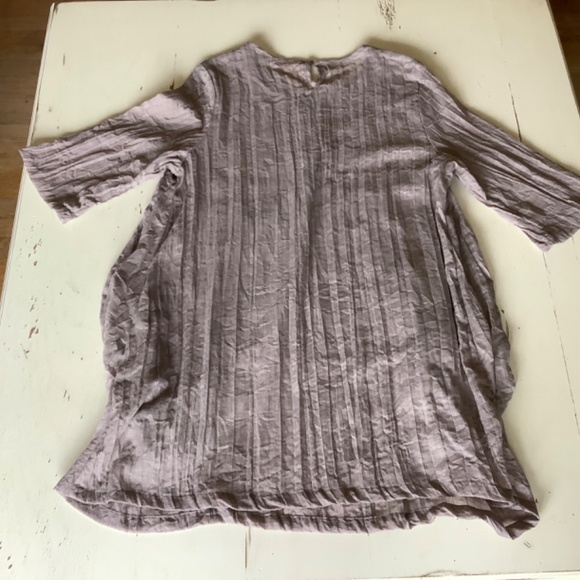 NANA KO NanaKo lightweight tan Langenlook crinkled tunic top w/ pockets M L - Picture 6 of 7